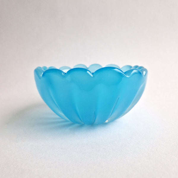 Vintage Murano blue glass bowl with scalloped edge