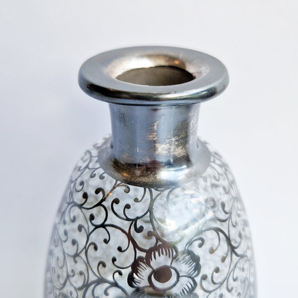 Vintage Venetian bottle with silver overlay