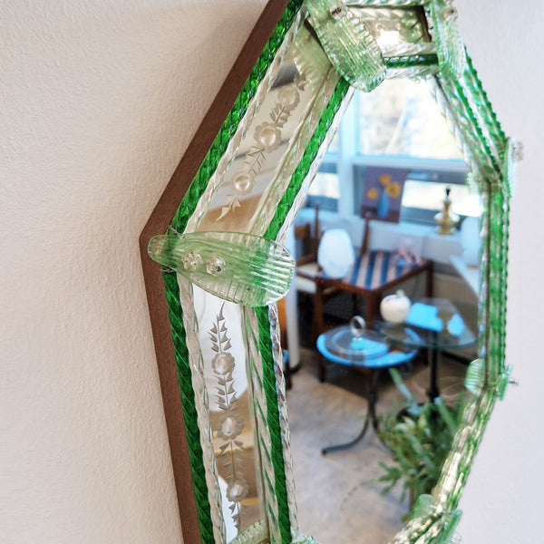 Vintage Venetian glass octagonal mirror
