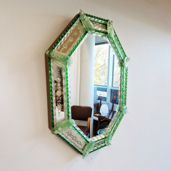 Vintage Venetian glass octagonal mirror