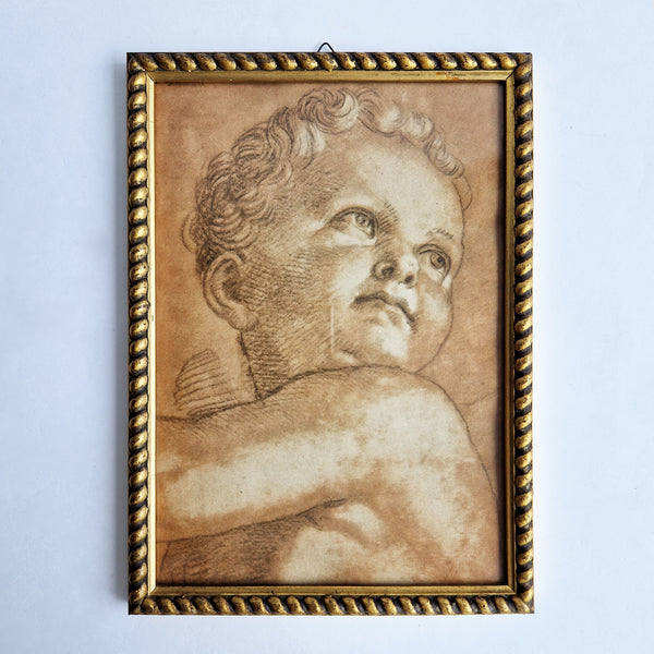Vintage print of child with gilded frame