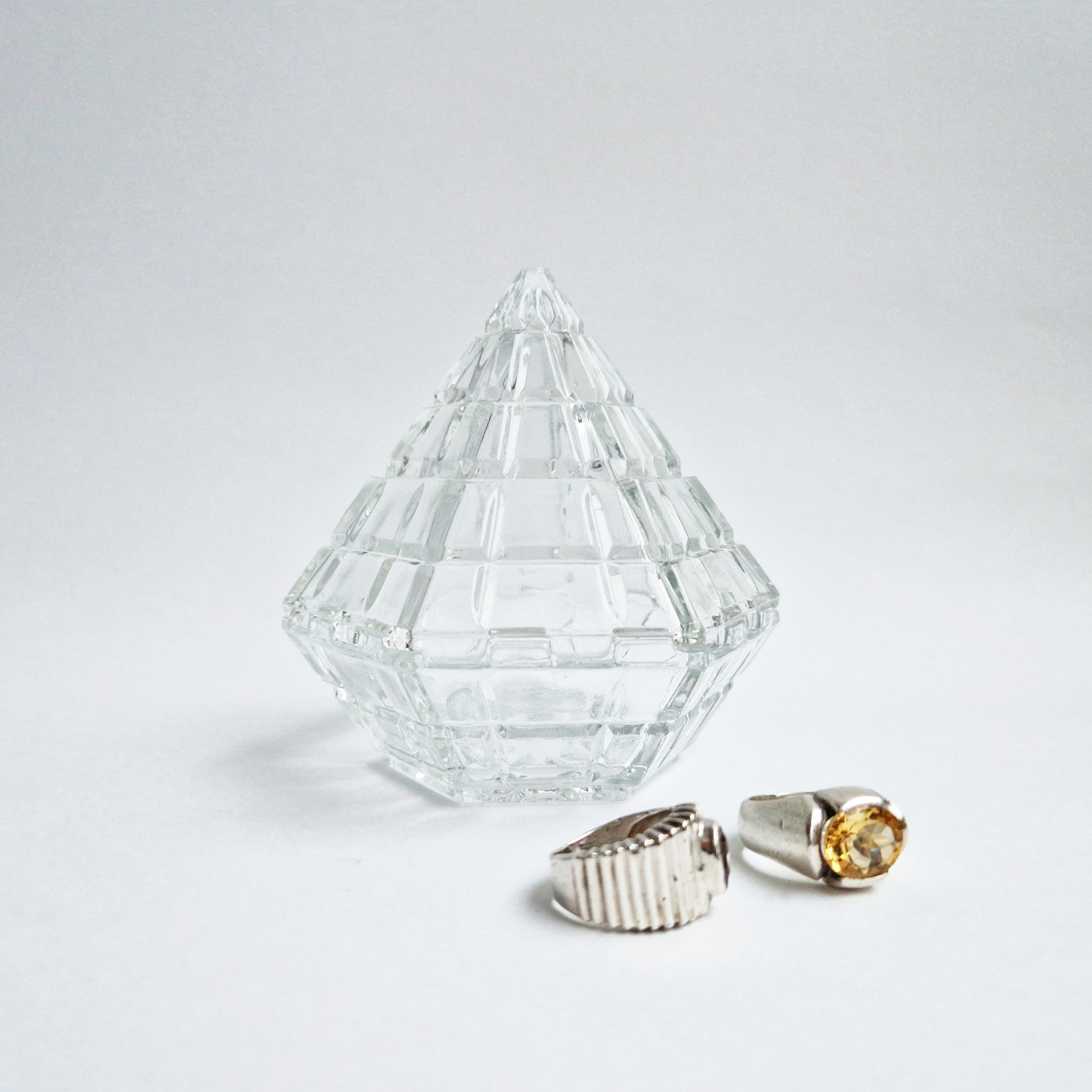 Vintage glass pyramid trinket box