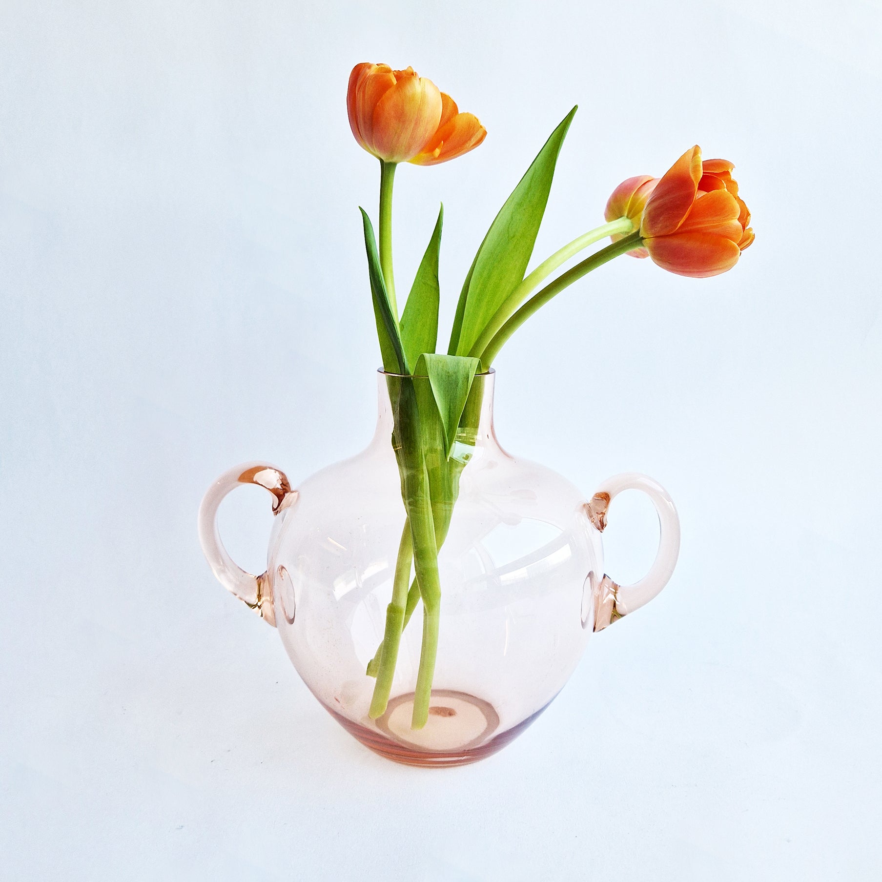 Vintage Italian pink glass vase with handles