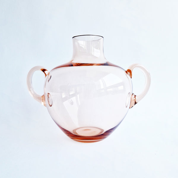 Vintage Italian pink glass vase with handles