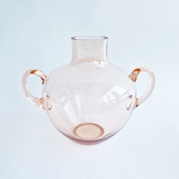 Vintage Italian pink glass vase with handles