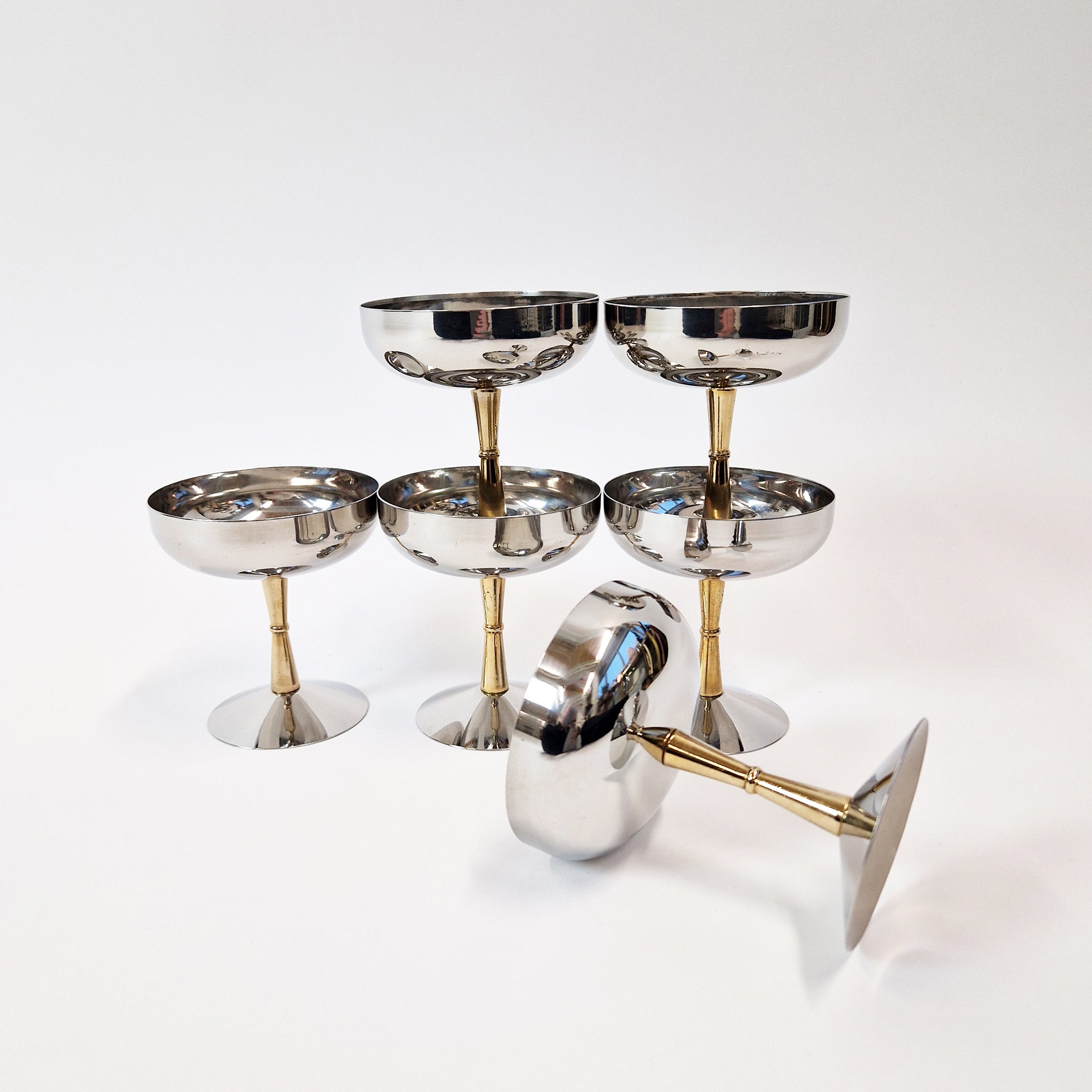 Vintage Italian stainless steel and brass dessert cups