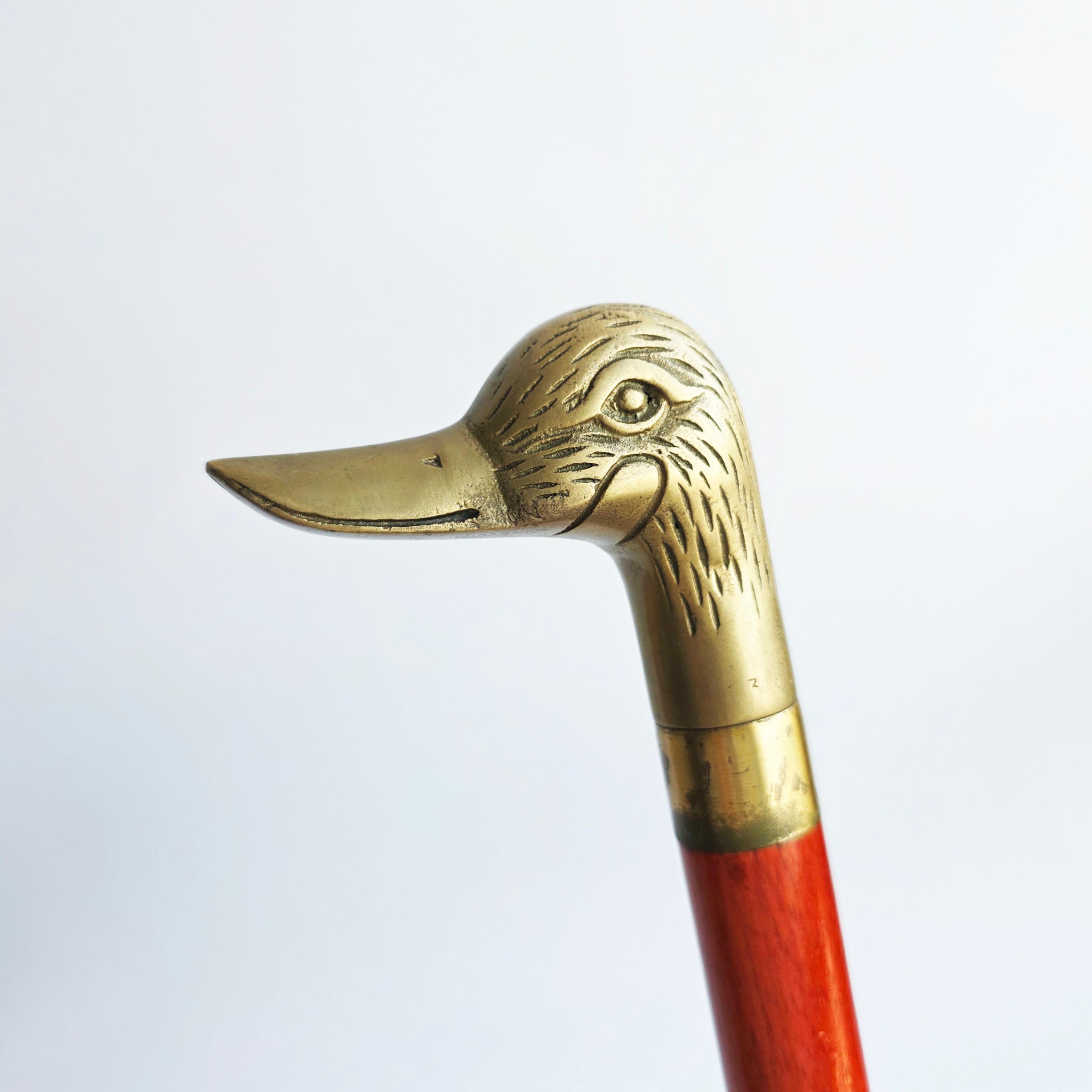 Vintage brass duck walking stick with hidden flask