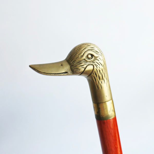 Vintage brass duck walking stick with hidden flask