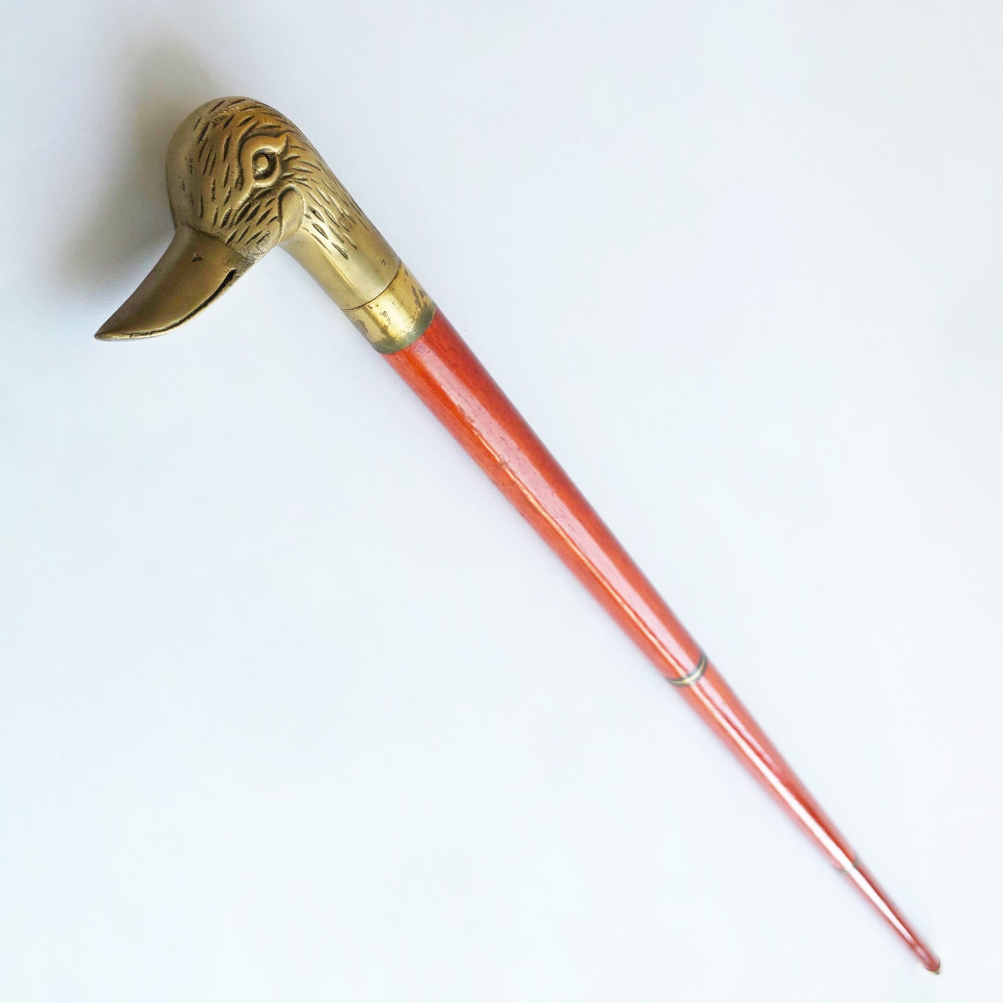Vintage brass duck walking stick with hidden flask