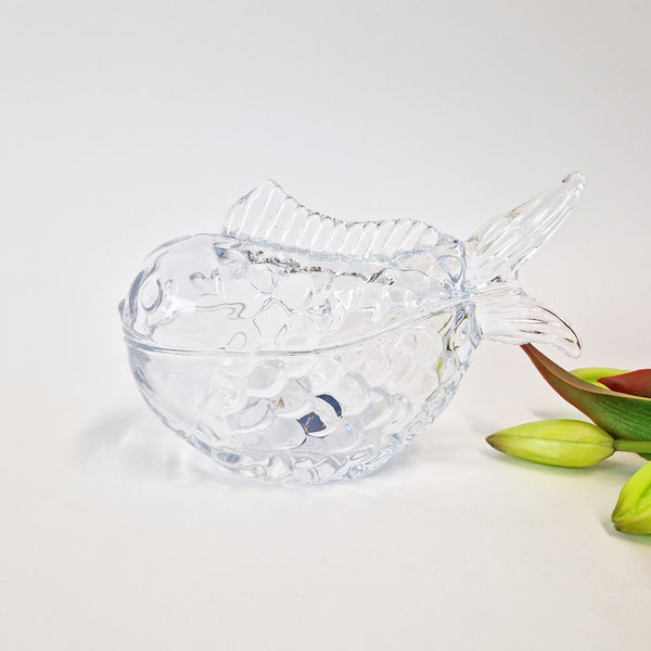 Pre-loved crystal fish lidded bowl
