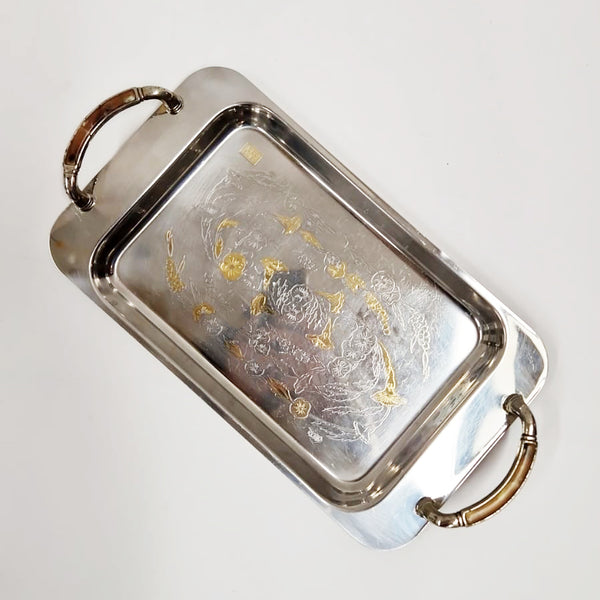 Vintage italian stainless steel and gold plated tray