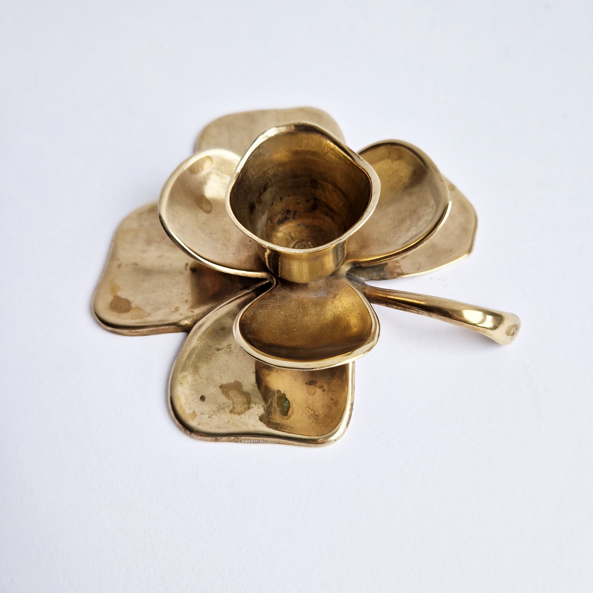 Vintage brass clover candleholder
