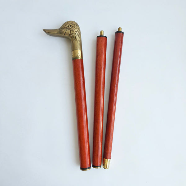 Vintage brass duck walking stick with hidden flask