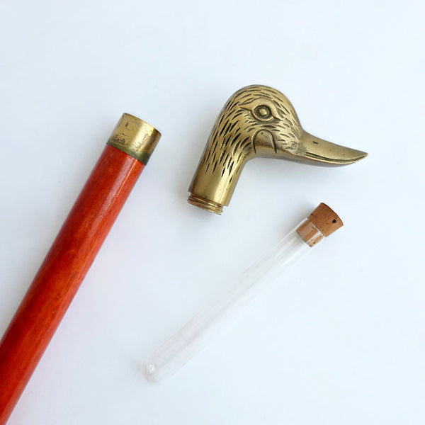Vintage brass duck walking stick with hidden flask