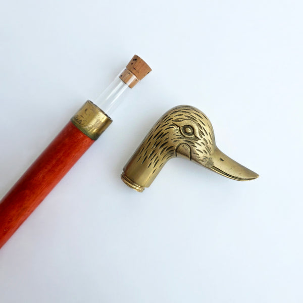 Vintage brass duck walking stick with hidden flask
