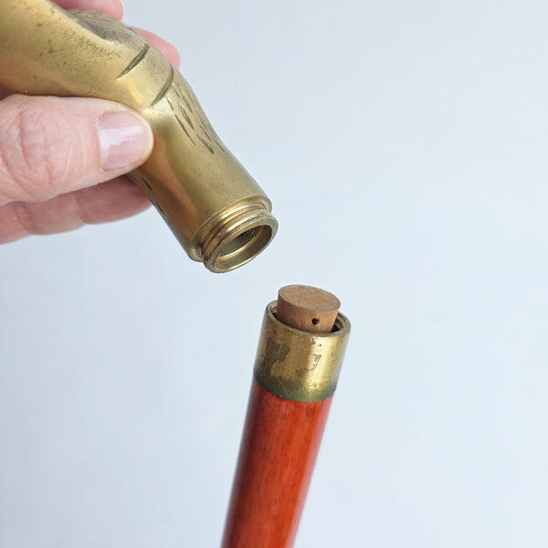 Vintage brass duck walking stick with hidden flask