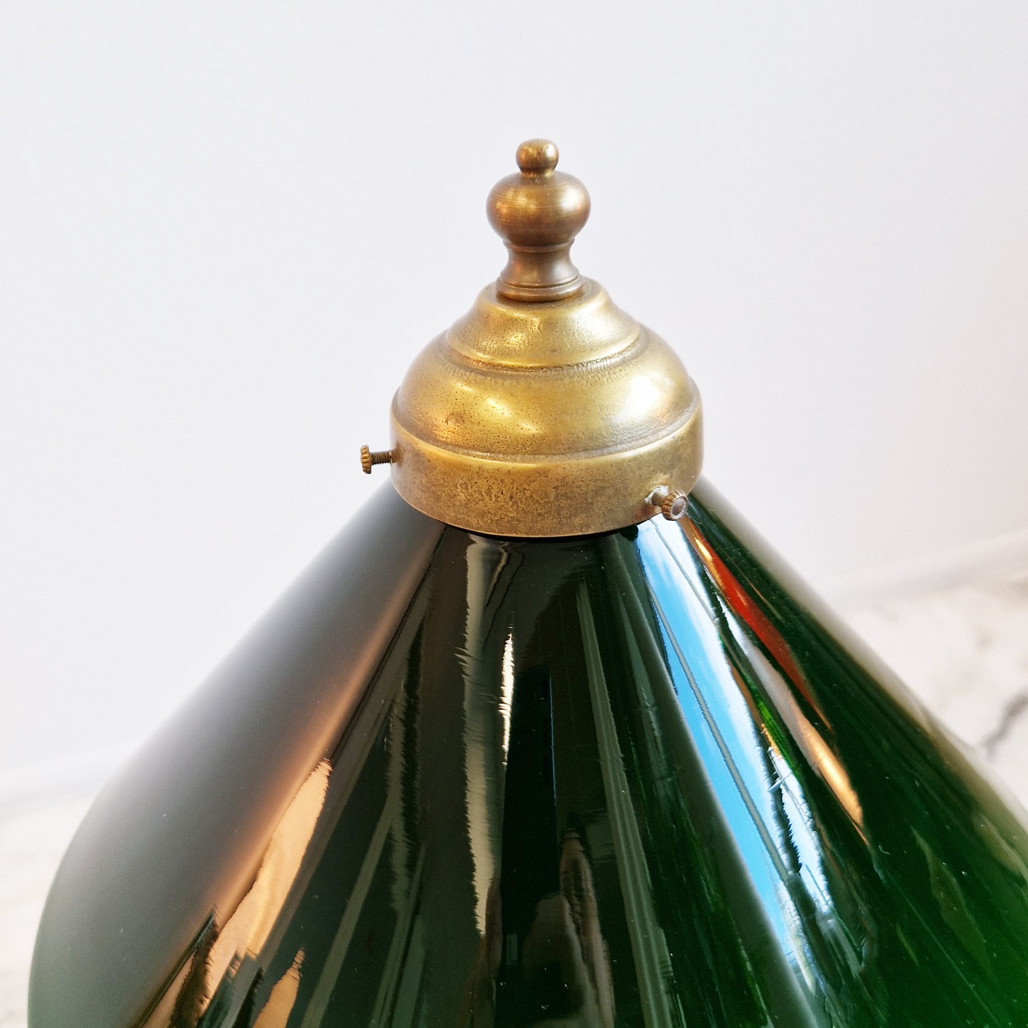 Vintage brass table lamp with emerald shade