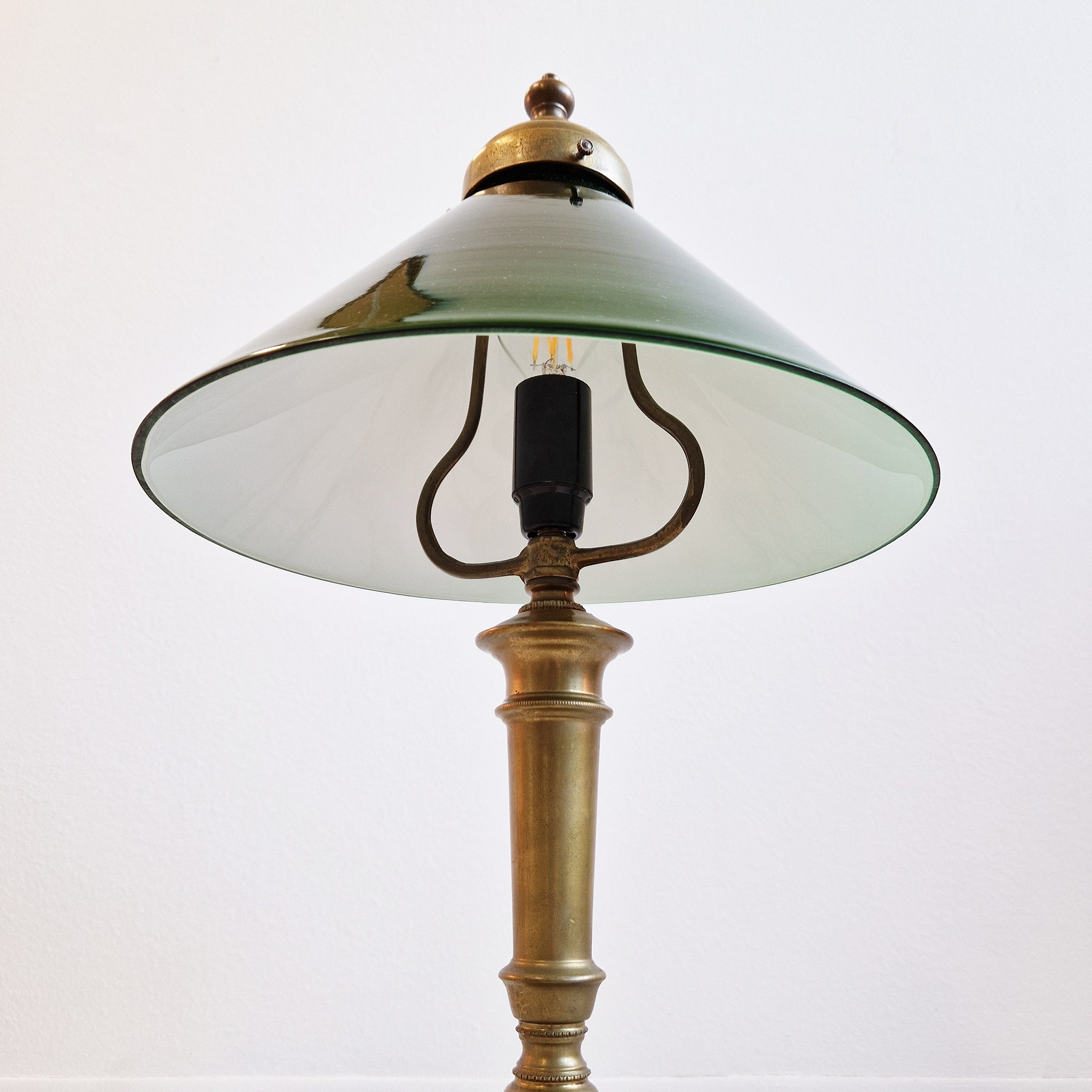 Vintage brass table lamp with emerald shade