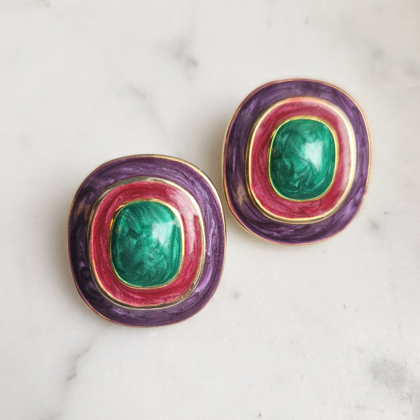 Vintage enamel clip-on earrings