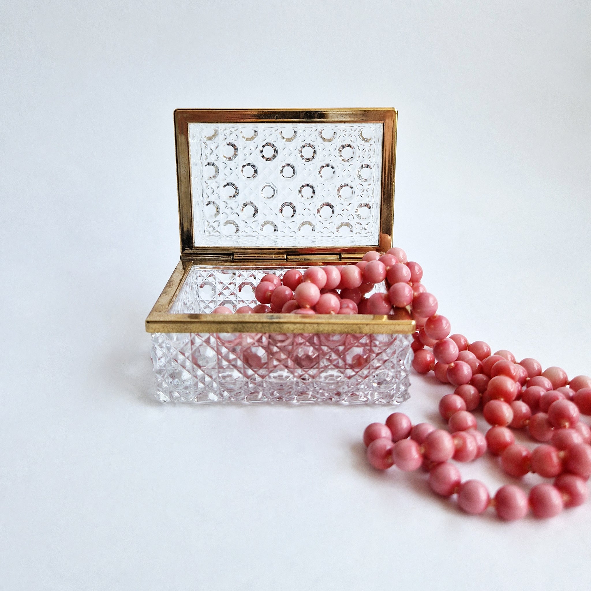 Mid-century glass and brass jewelry box