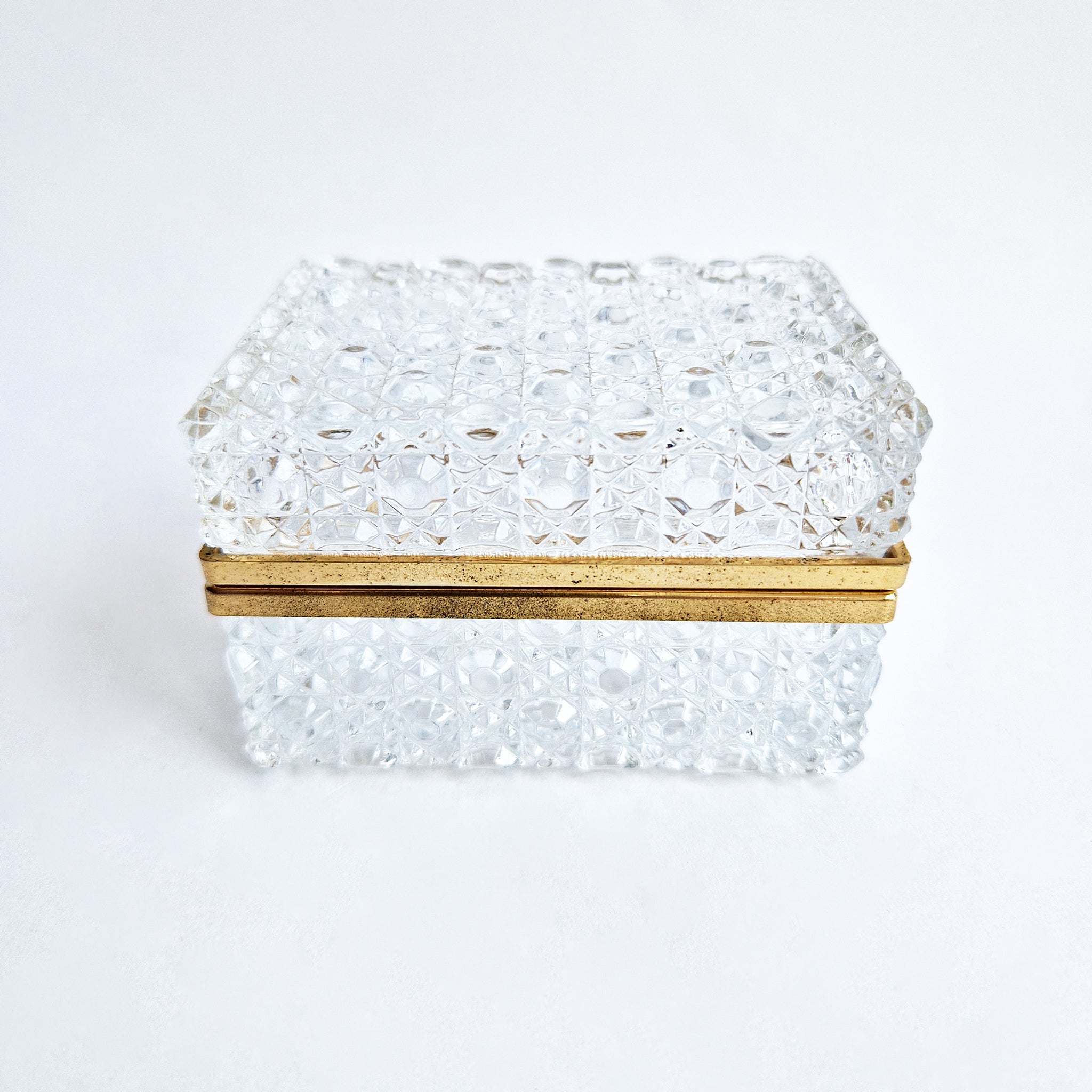 Mid-century glass and brass jewelry box