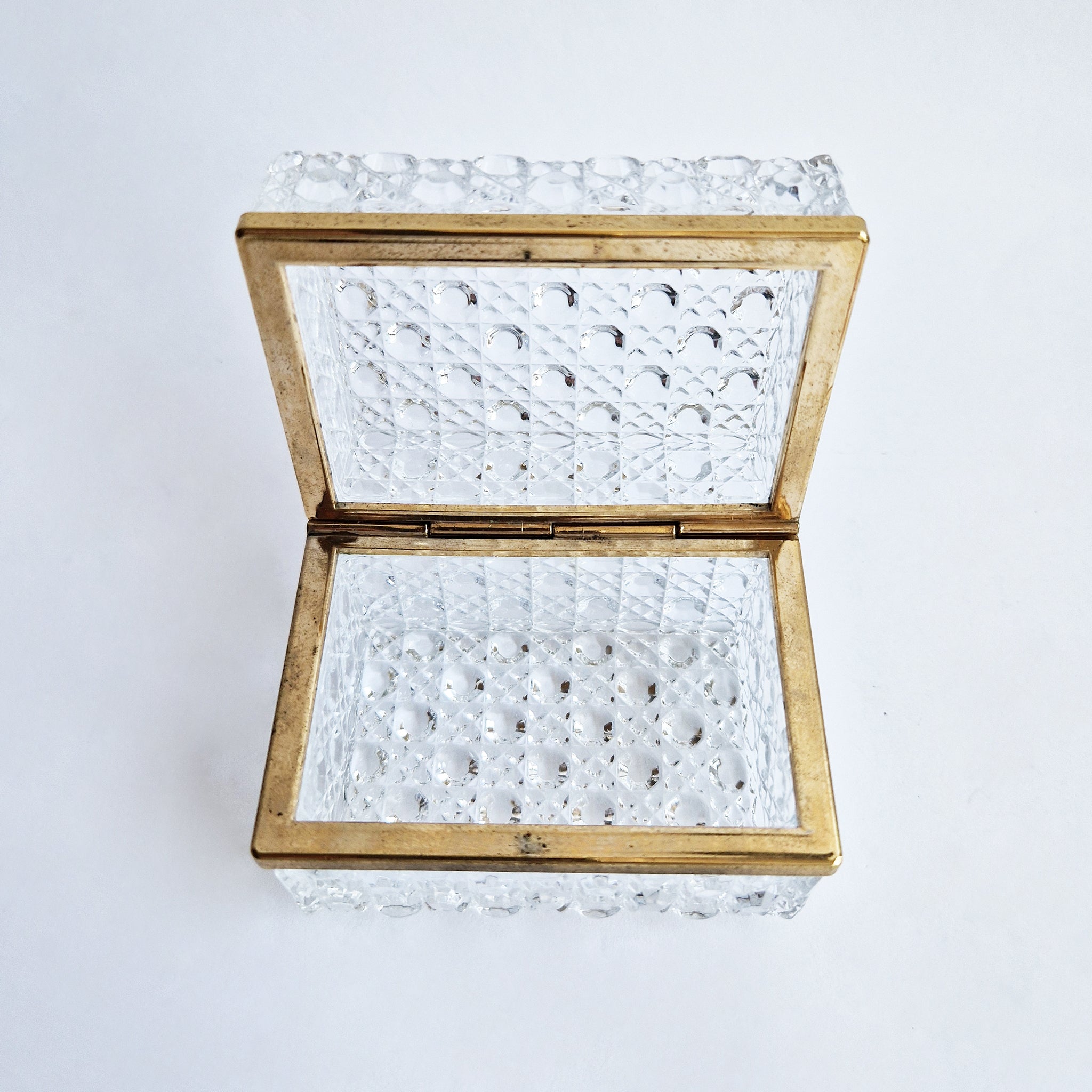 Mid-century glass and brass jewelry box
