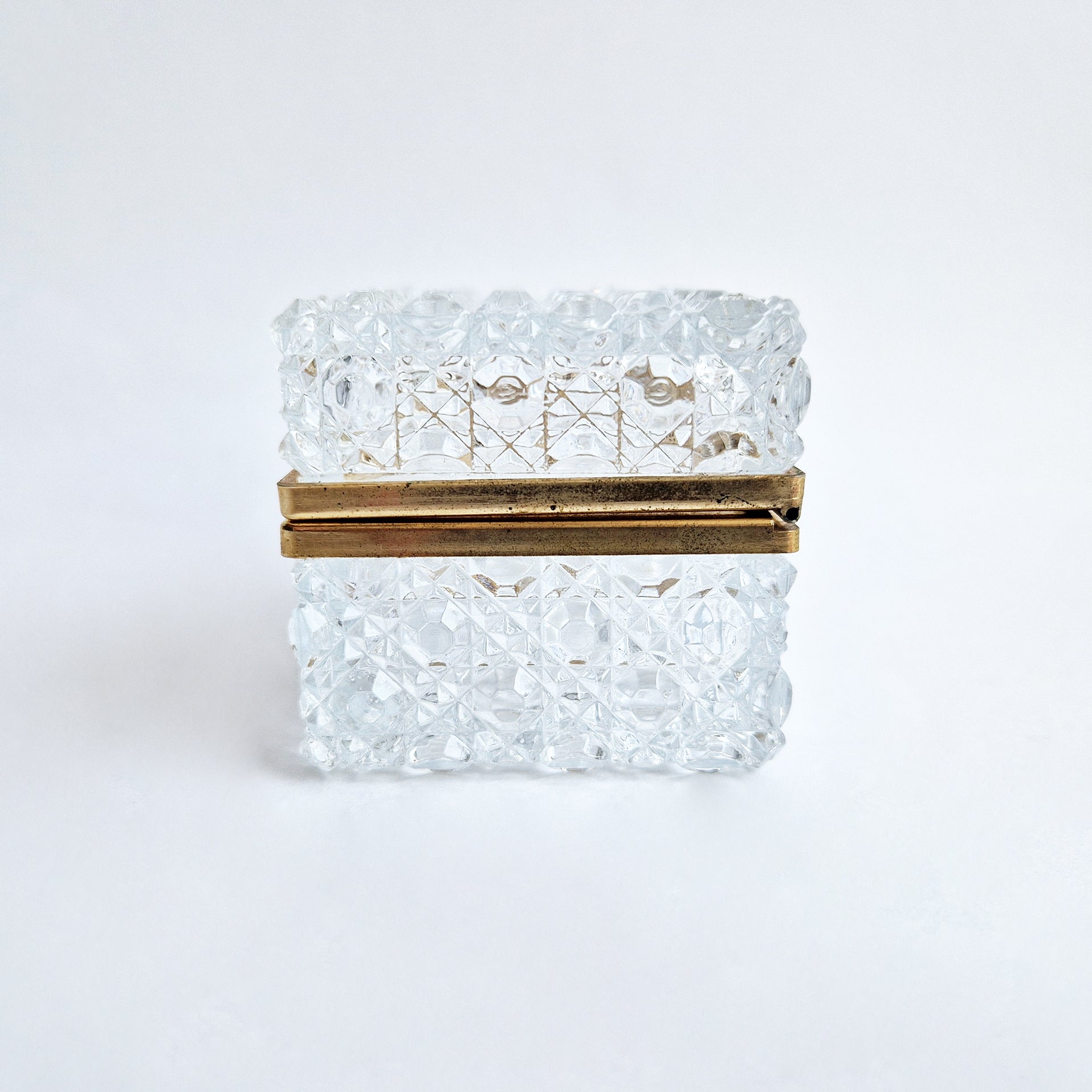 Mid-century glass and brass jewelry box