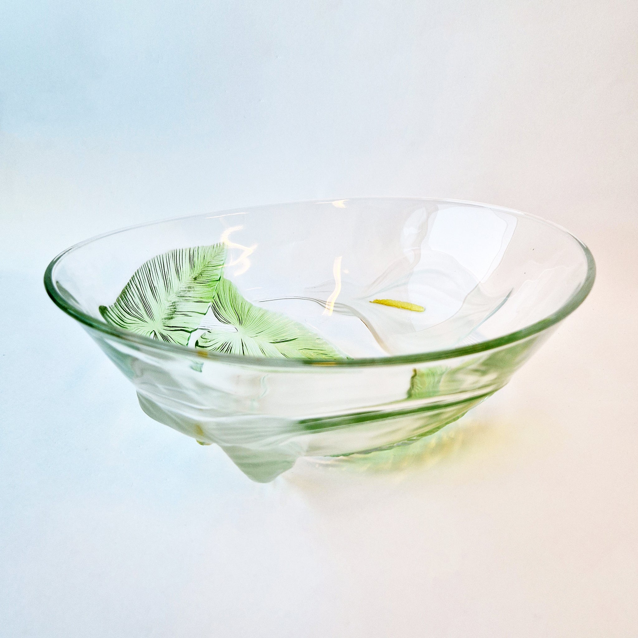 Vintage glass bowl with Arum lilies by Luminarc