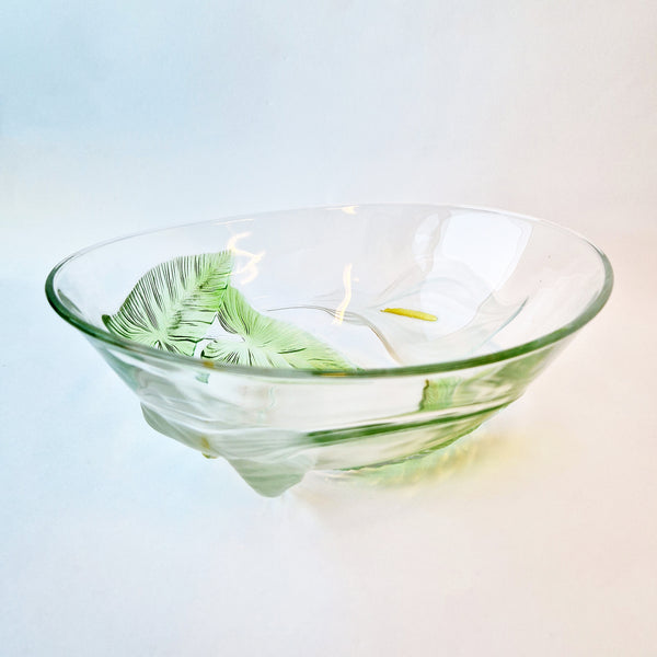 Vintage glass bowl with Arum lilies by Luminarc