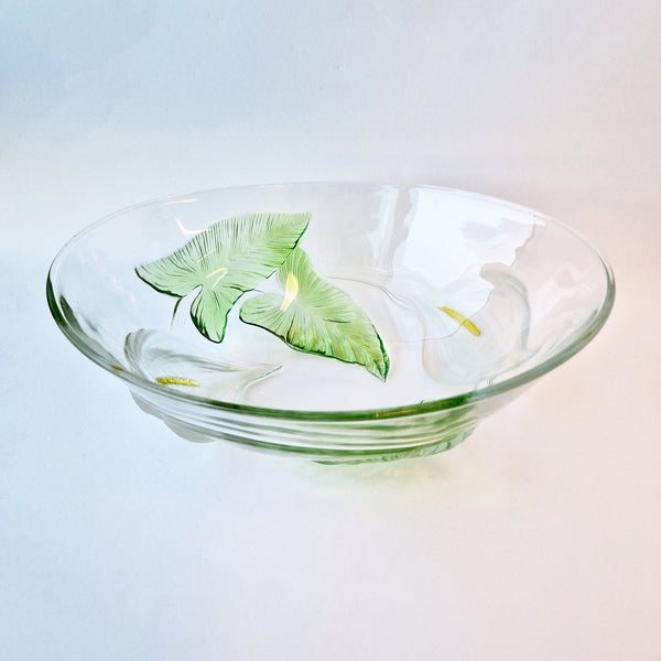 Vintage glass bowl with Arum lilies by Luminarc