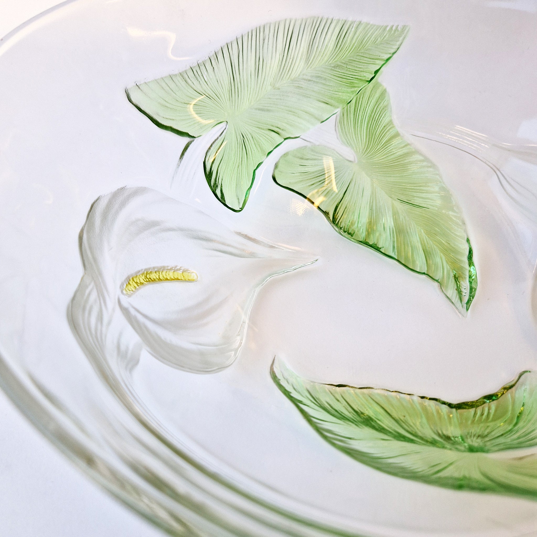 Vintage glass bowl with Arum lilies by Luminarc