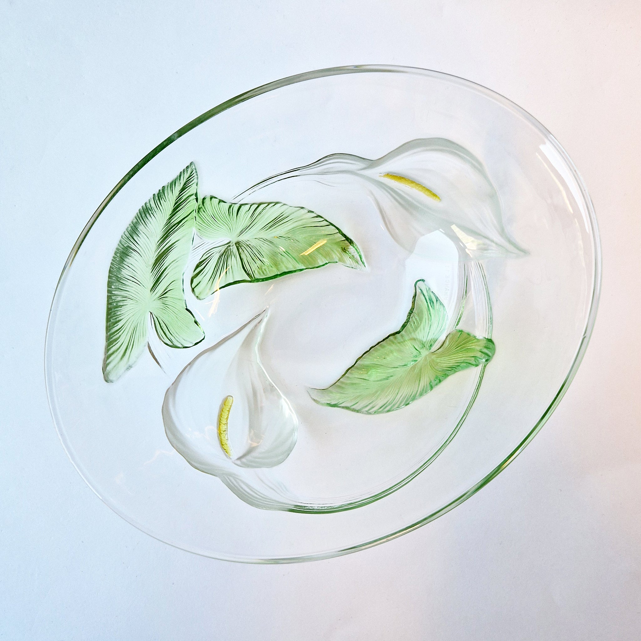 Vintage glass bowl with Arum lilies by Luminarc