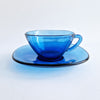 Vintage blue glass cups and saucers