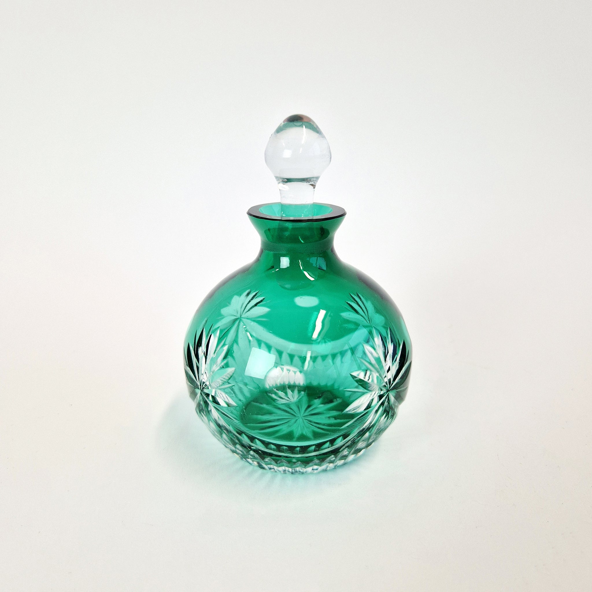 Vintage green cut crystal perfume bottle