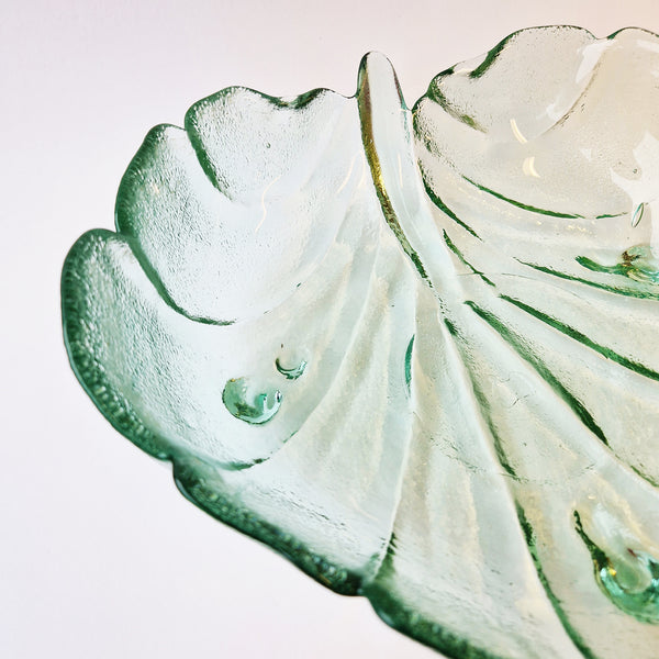 Vintage green glass leaf dish