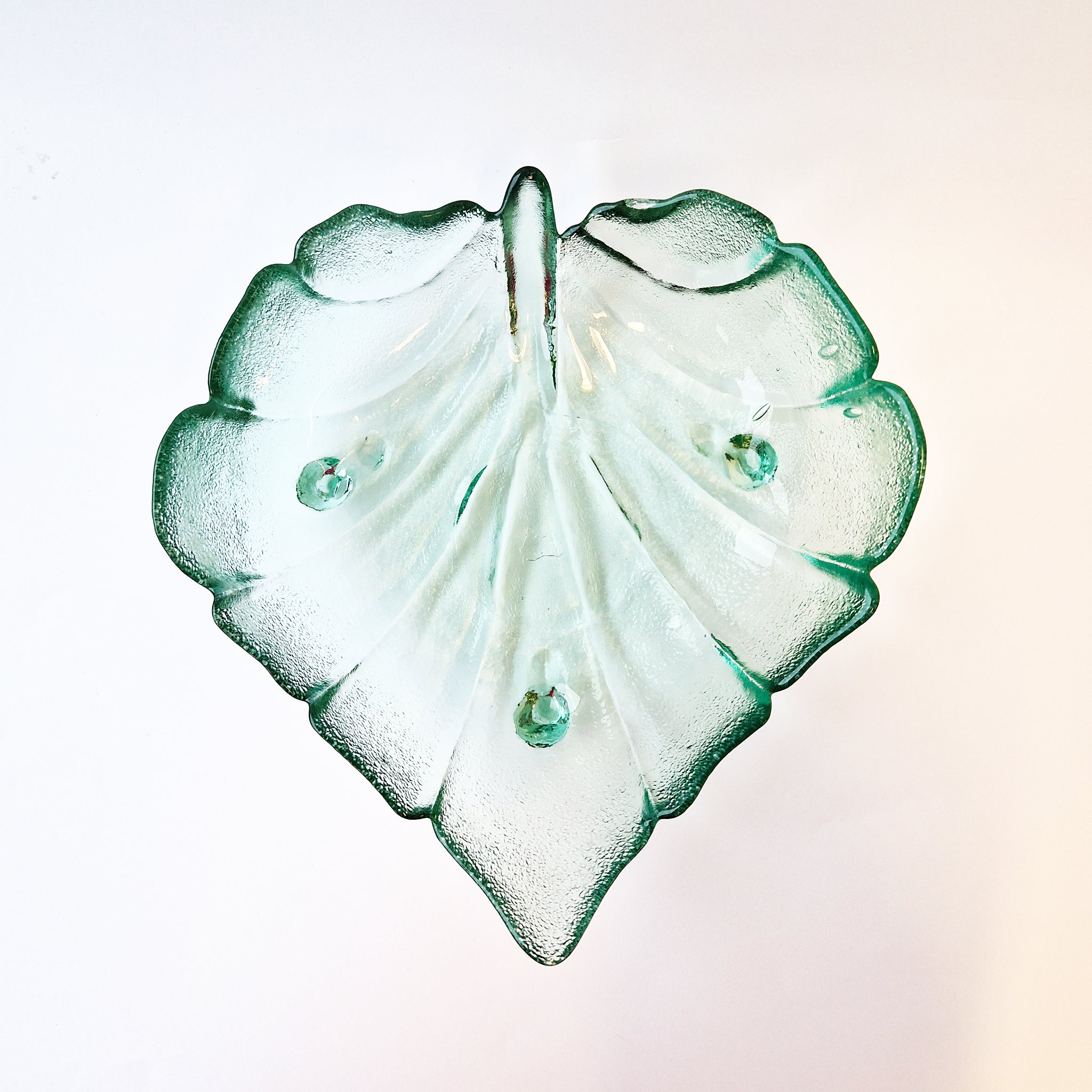 Vintage green glass leaf dish