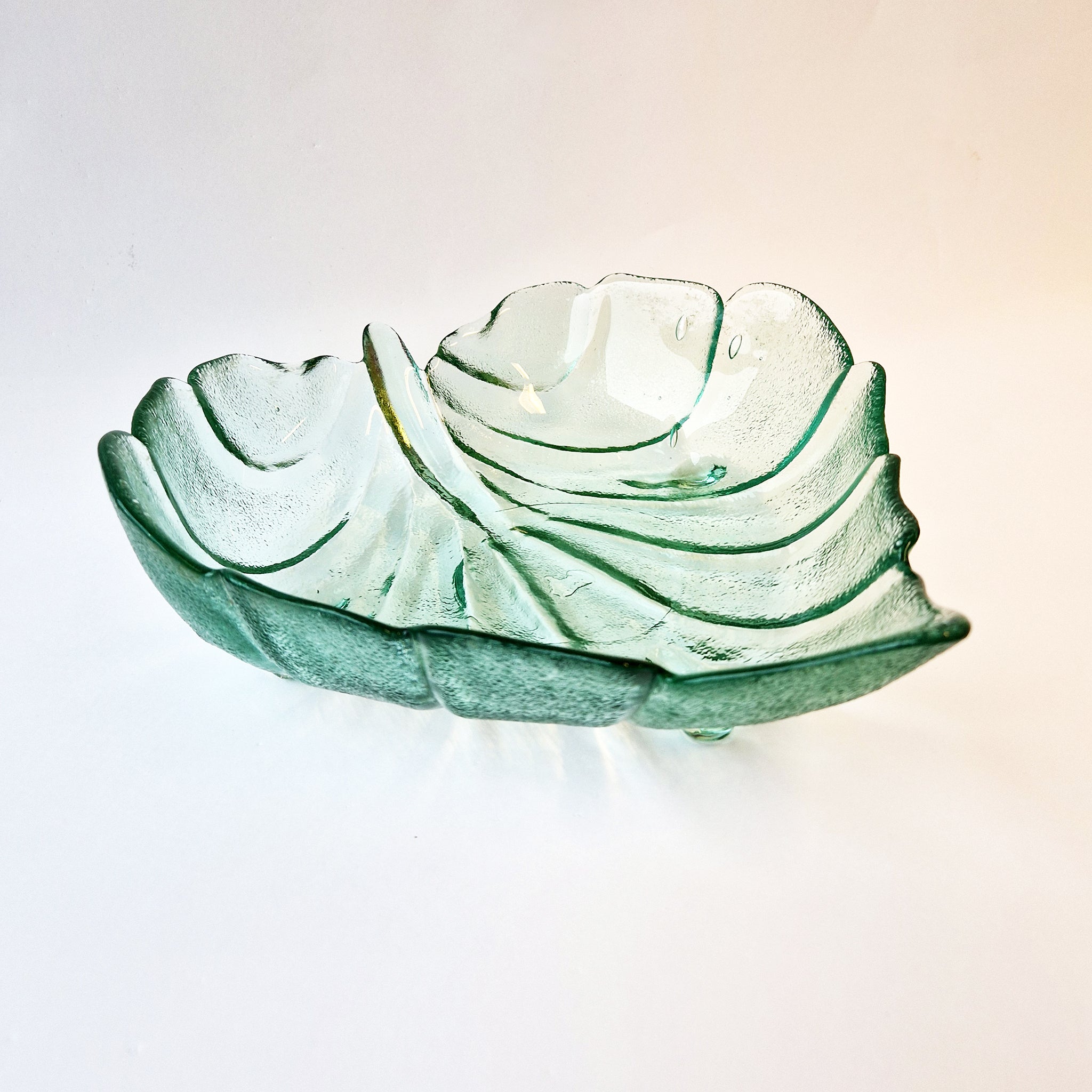 Vintage green glass leaf dish