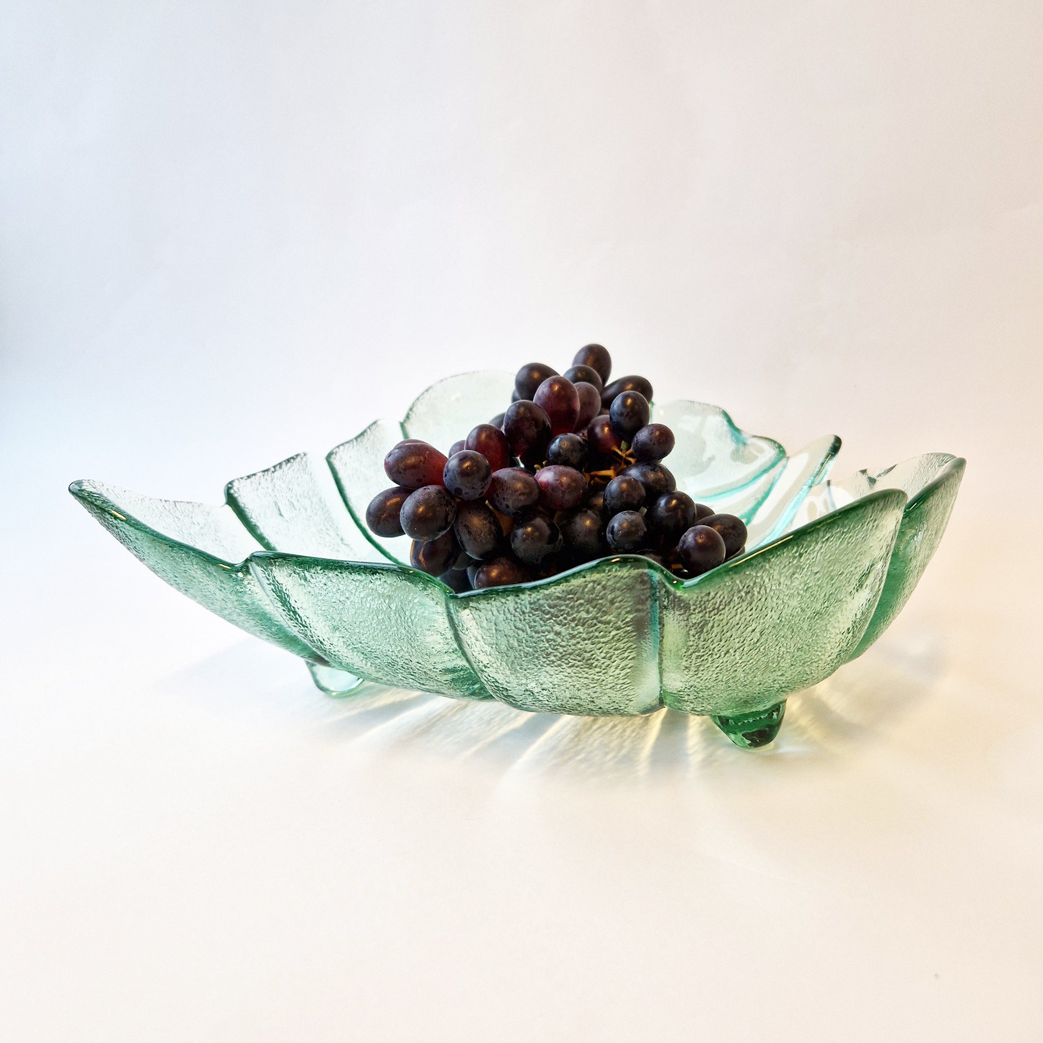 Vintage green glass leaf dish