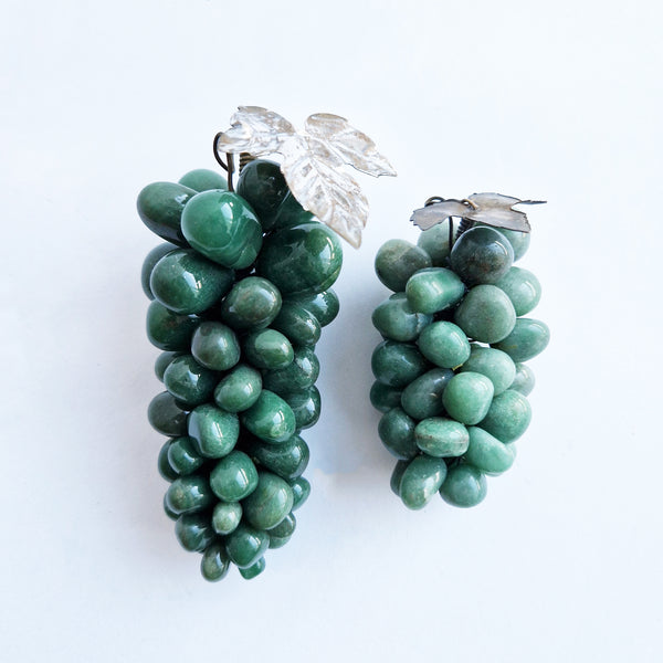 Vintage Italian green aventurine grape bunches (Set of 2 bunches)