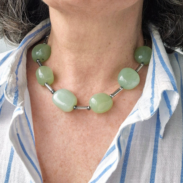 Vintage jade and silver choker necklace