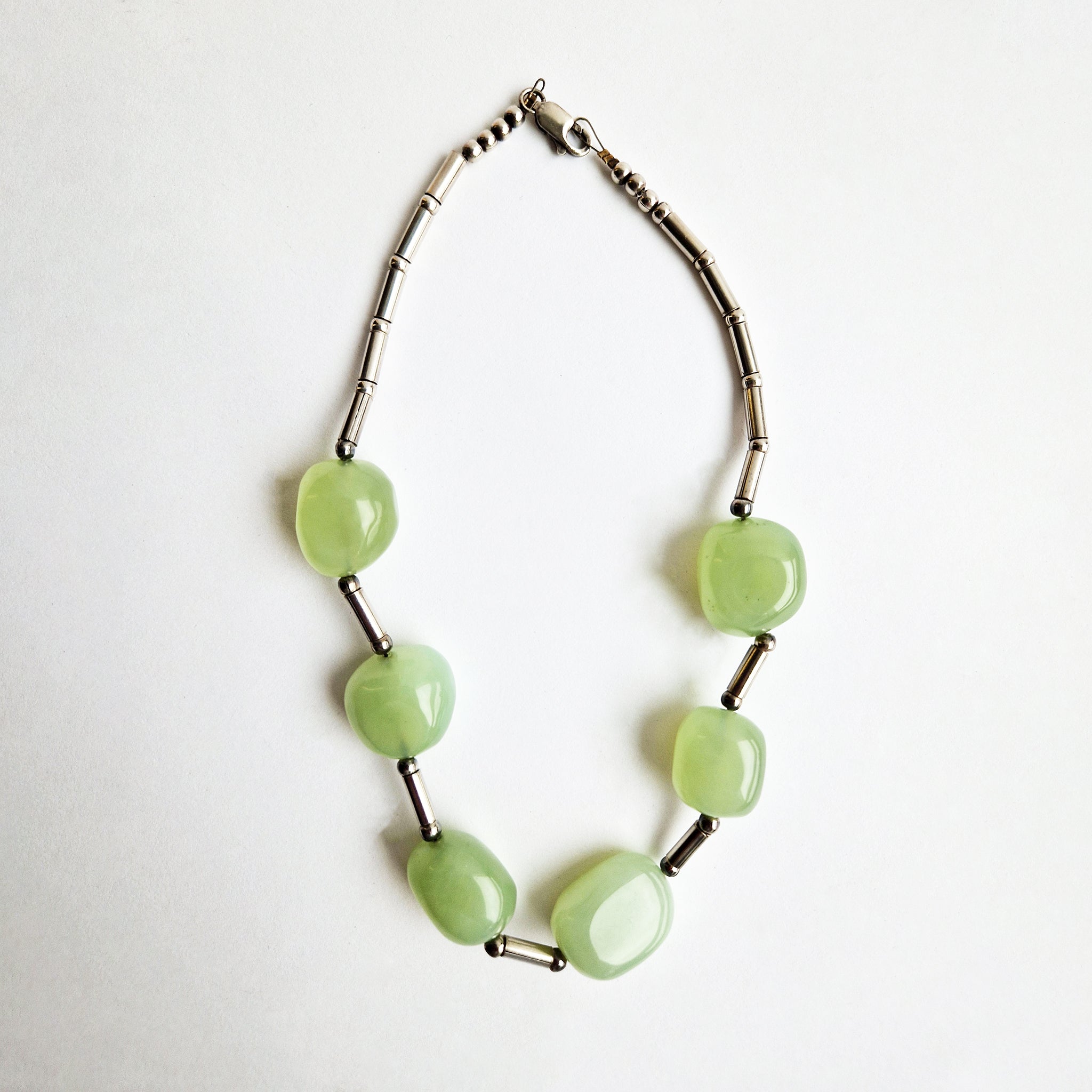 Vintage jade and silver choker necklace