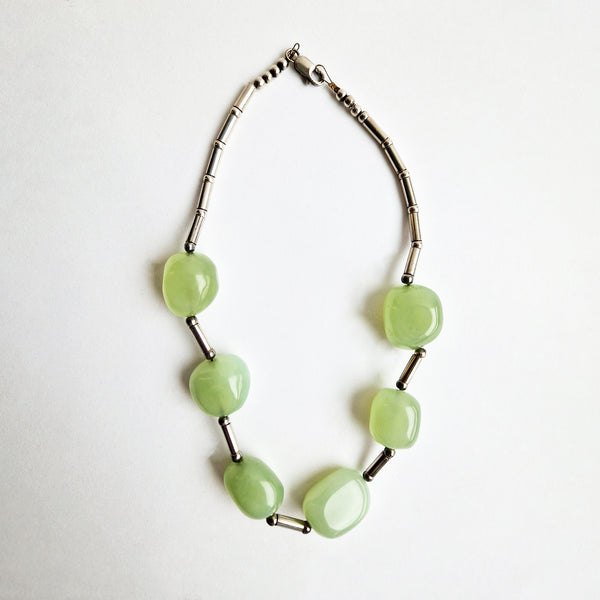 Vintage jade and silver choker necklace