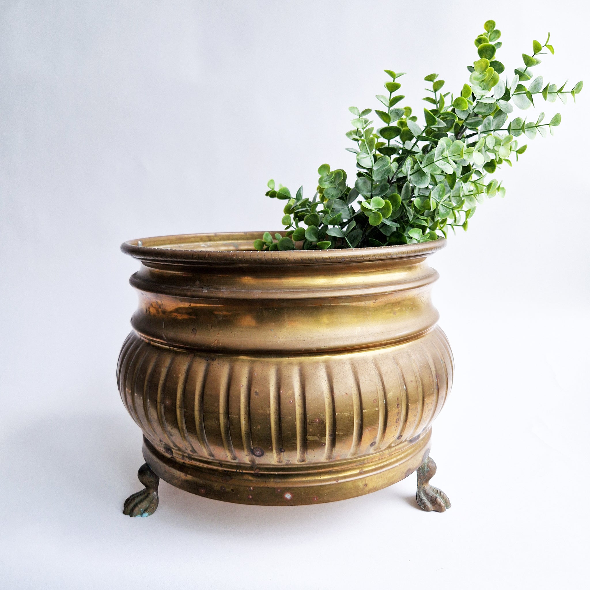Vintage Italian brass planter with lion's feet