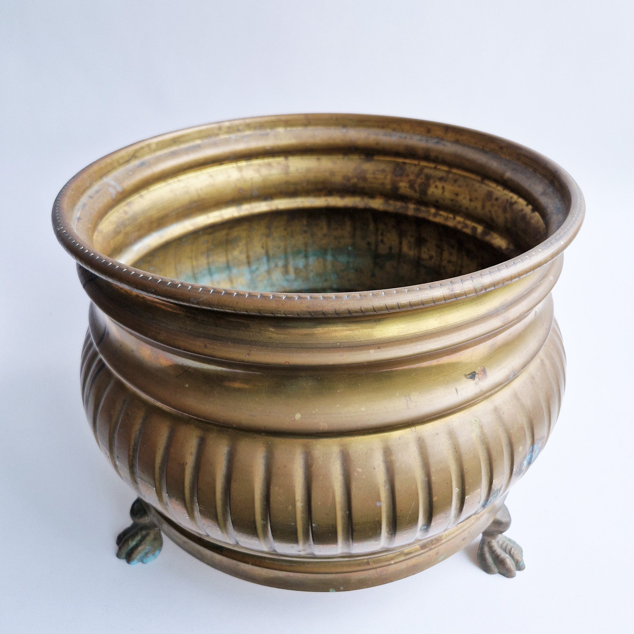 Vintage Italian brass planter with lion's feet