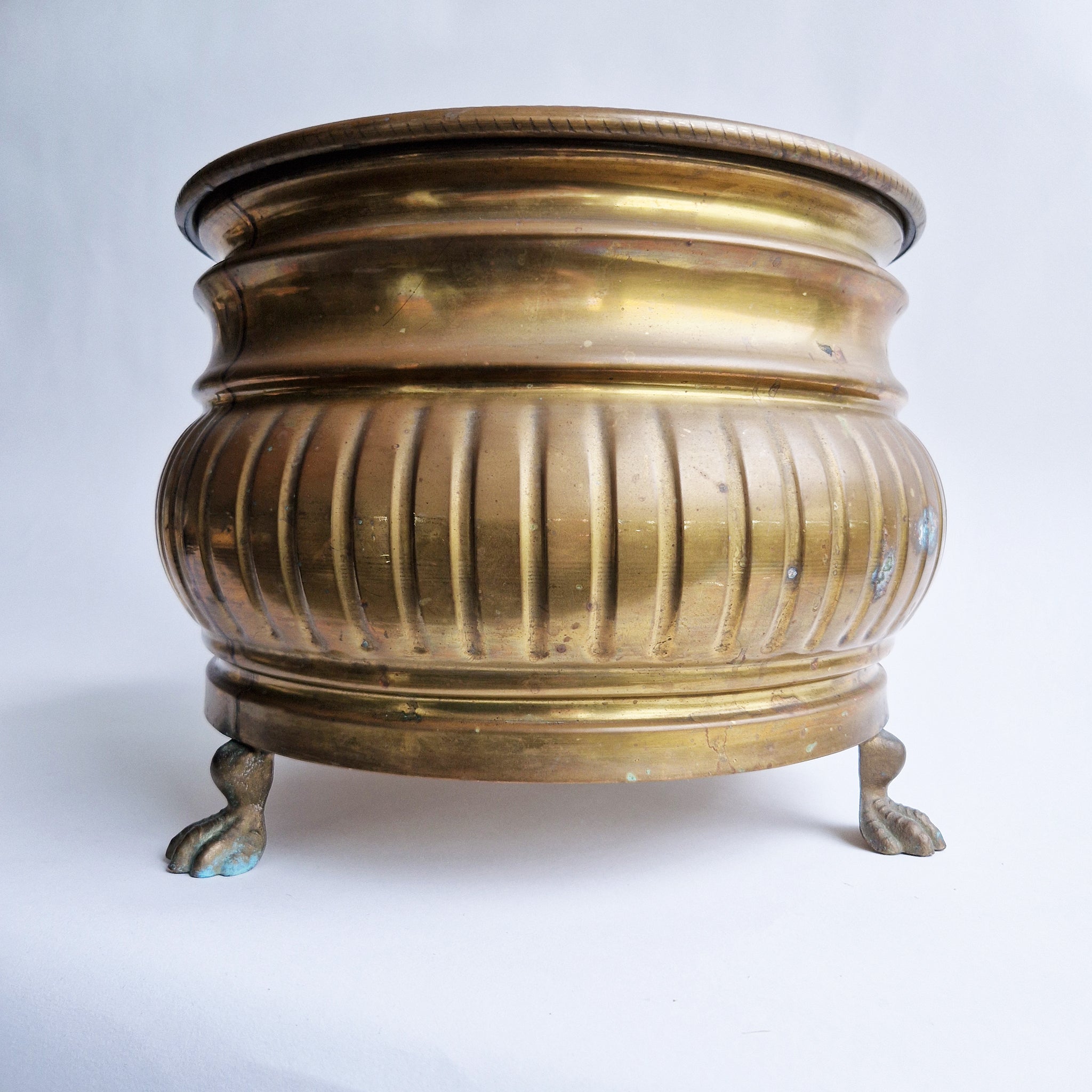 Vintage Italian brass planter with lion's feet