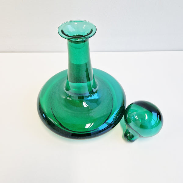 Vintage large green glass decanter with stopper