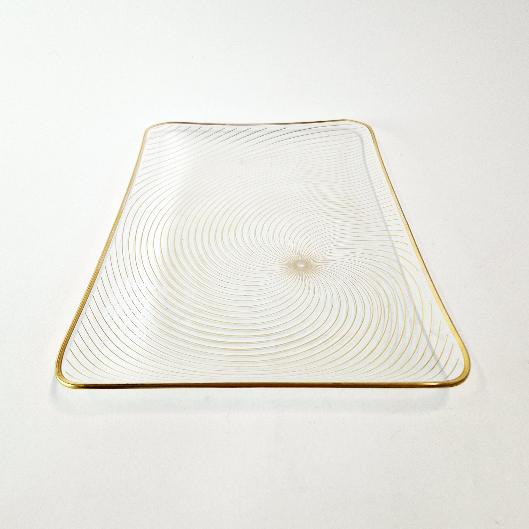 Vintage large glass tray with swirly pattern