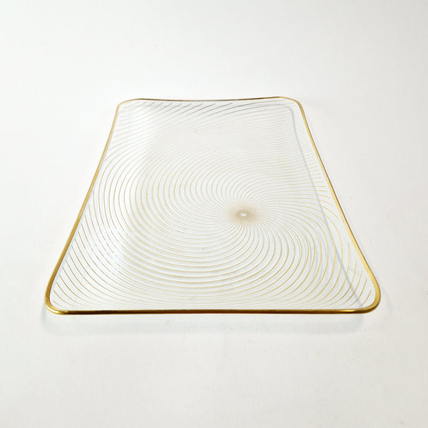 Vintage large glass tray with swirly pattern