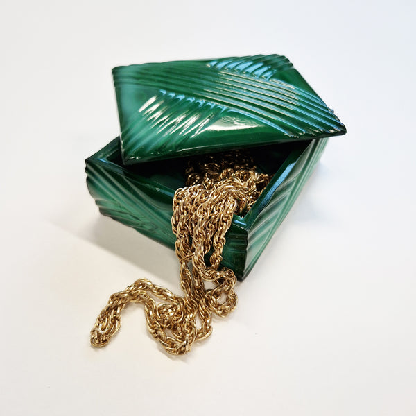 Vintage Bohemian Czech malachite glass box