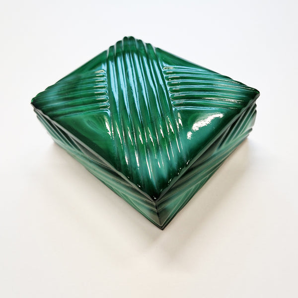 Vintage Bohemian Czech malachite glass box